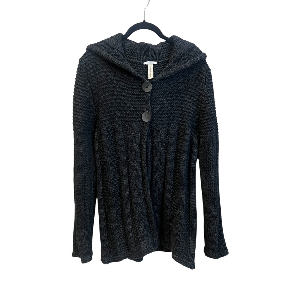2964 Garmisch‎ Charcoal Gray Chunky Knit Hoodie Sweater Cardigan Alpaca Wool Med